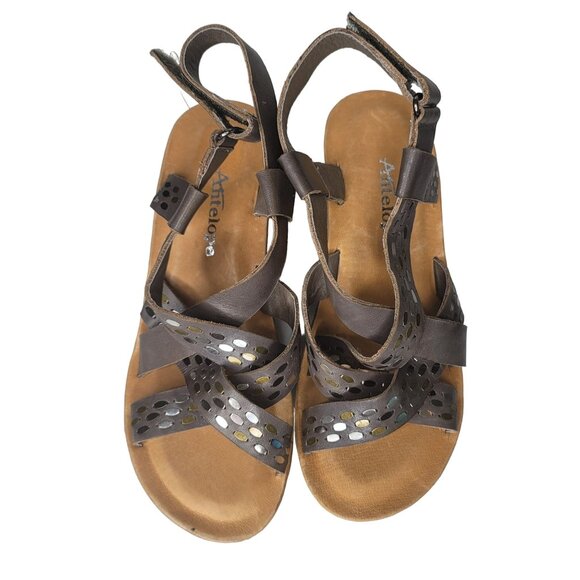 Antelope NWOT leather Wedge Sandals With metal stud Strap detail Grey Size 37 - Picture 3 of 14